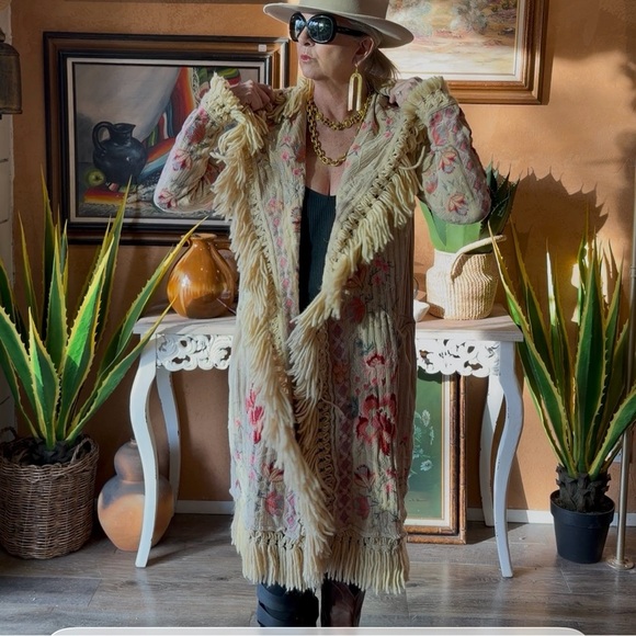 JOHNNY WAS BIYA Cardigan Sweater Duster Hoodie Buttermilk Yellow Embroidered S - Picture 3 of 8